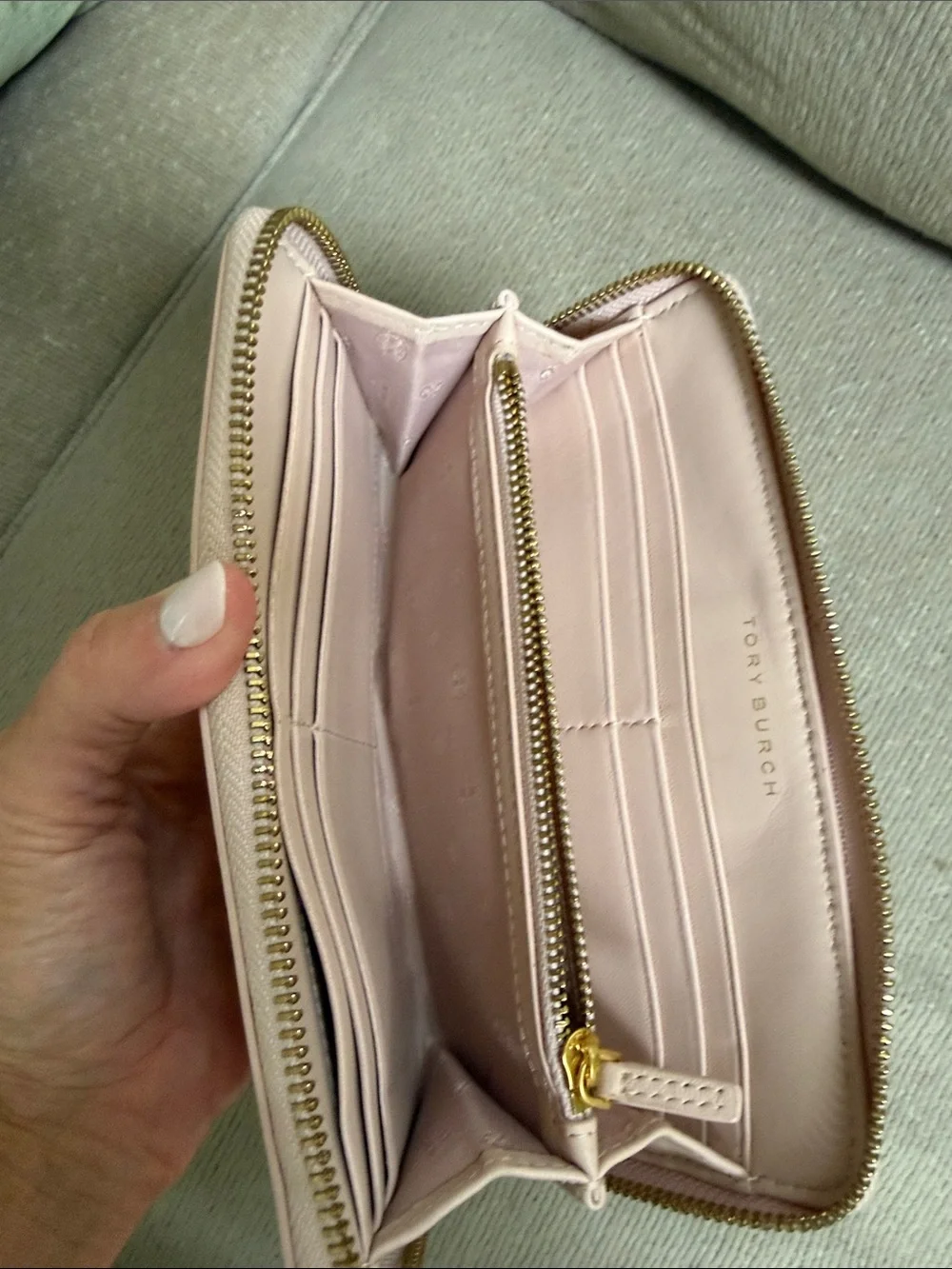 Tory Burch Blush Leather Zip Wallet with Logo